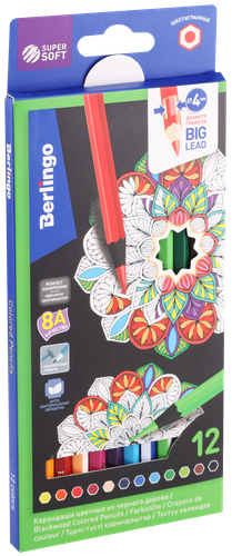 

Набор цветных карандашей Berlingo SuperSoft Blackwood, 12 цветов