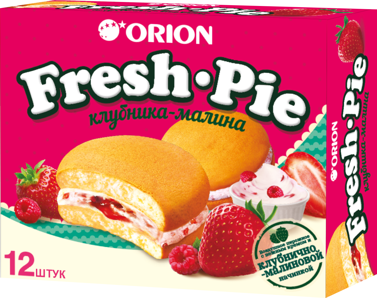 

Пирожное Orion Fresh Pie бисквитное с клубнично-малиновой начинкой
