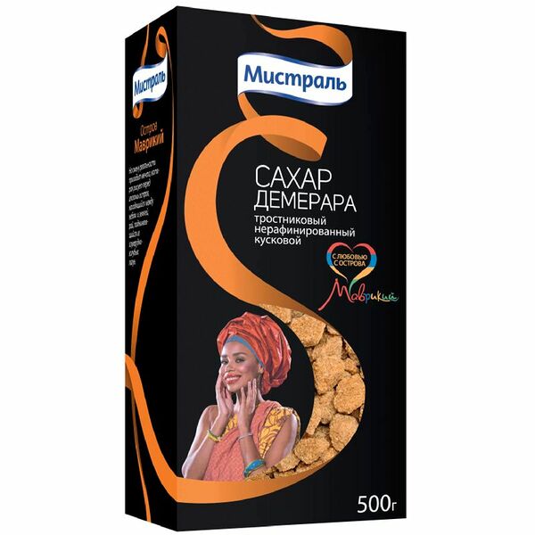 Сахар Мистраль тростниковый нерафинированный кусковой, 500г