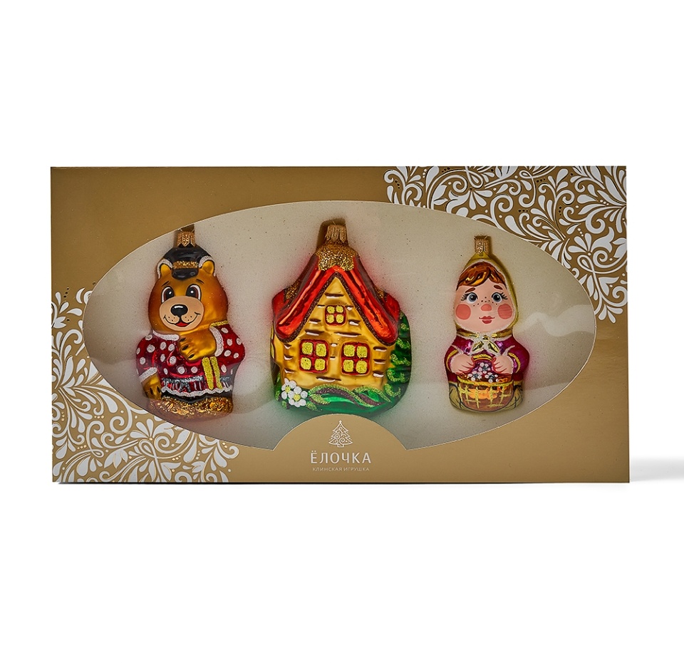 

Набор игрушек для елки Елочка «Коллекция Традиции» Герои сказки Маша и Медведь стекло, упаковка 3шт., Россия