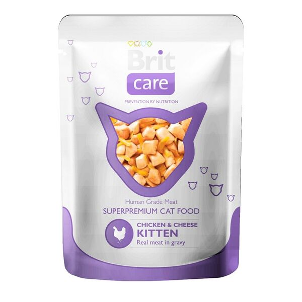 Корм для котят BRIT Care Курица, сыр пауч 80г (упаковка - 24 шт)