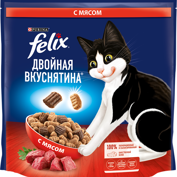 Корм сухой для взрослых кошек FELIX Двойная вкуснятина с мясом