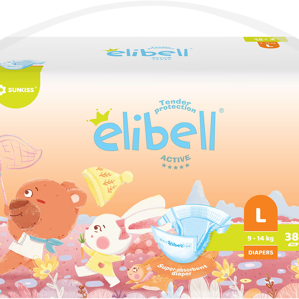 Подгузники детские ELIBELL Active L 9–14кг, 40 шт.