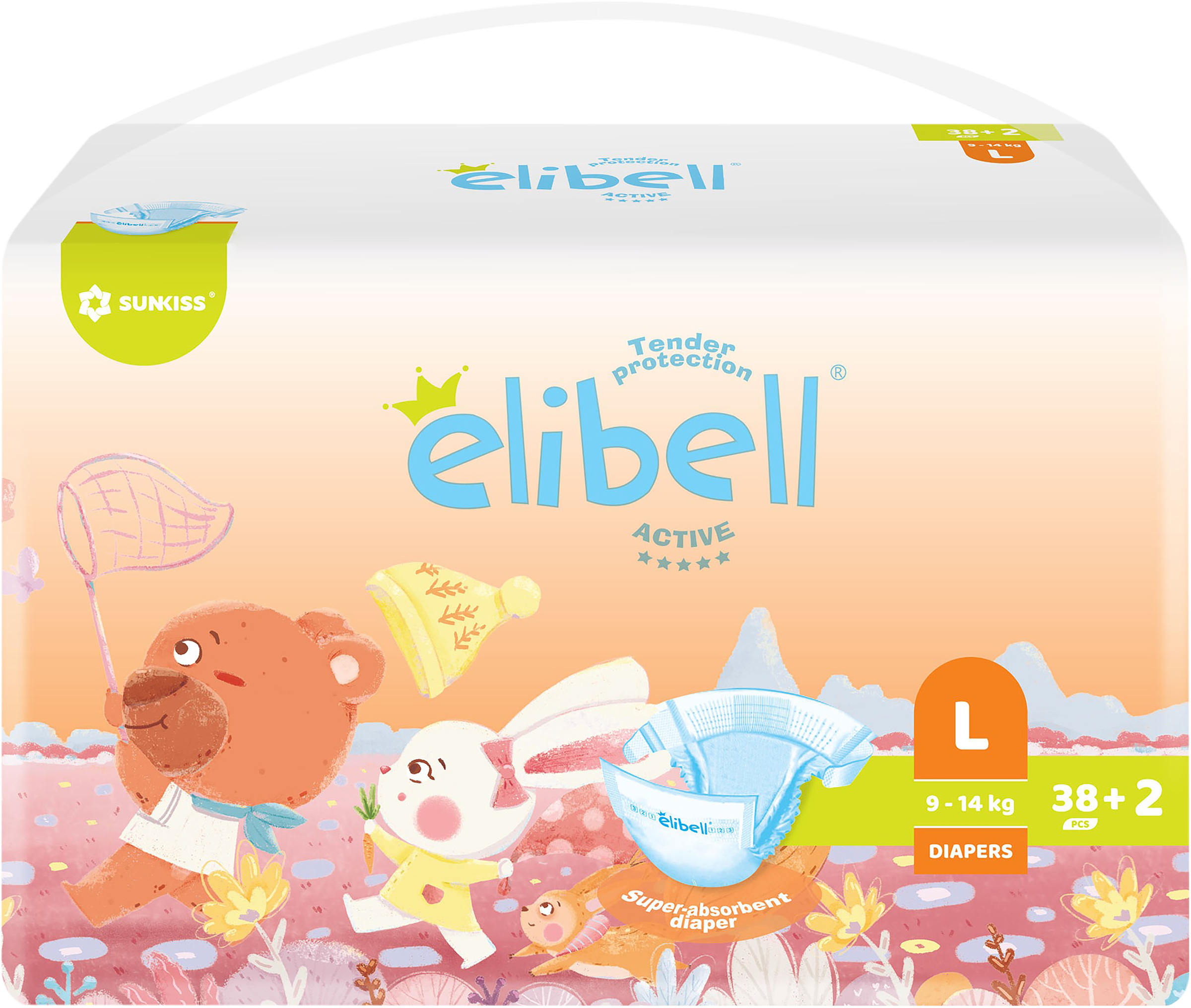 

Подгузники детские Elibell Active L 9–14 кг, 40 шт