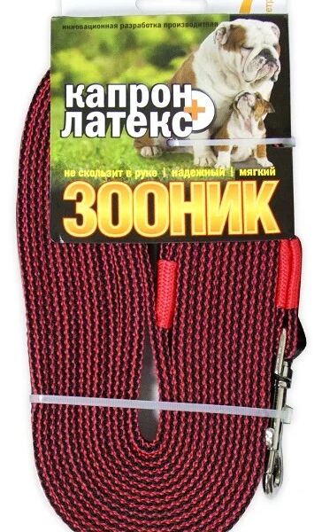 Зооник поводок капроновый/двойная латексная нить 7 м. х 20 мм., Красный