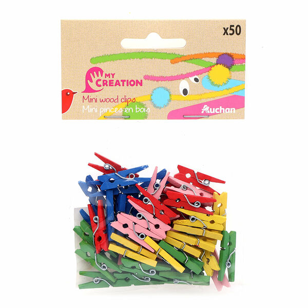 Зажимы АШАН Красная птица цветные деревянные, 50 шт