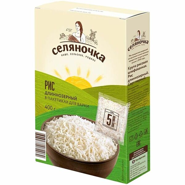 Рис Селяночка длиннозерный первый сорт 400 г