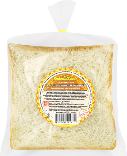 

Хлеб для пикника БАЙКАЛЬСКИЙ ХЛЕБ Тостовый, 250г