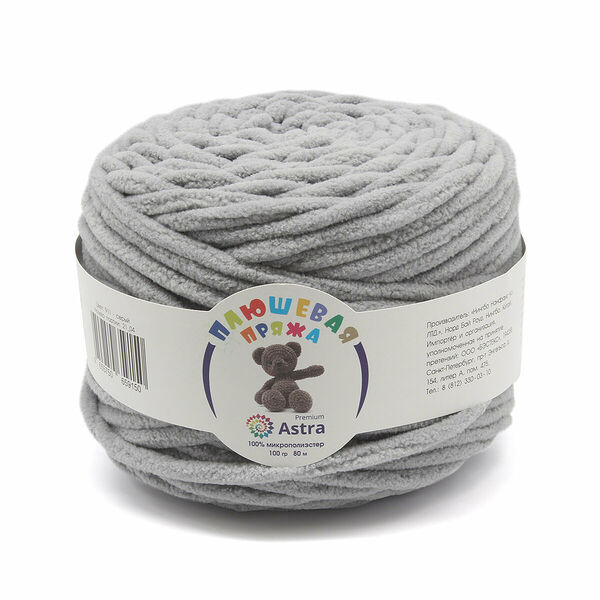 Пряжа Astra Premium 'Плюшевая' 100гр 80м (100% микрополиэстер)(911 серый),шт