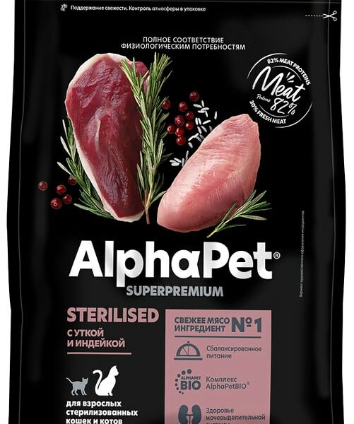 Сухой корм для стерилизованных кошек AlphaPet Утка индейка 400г