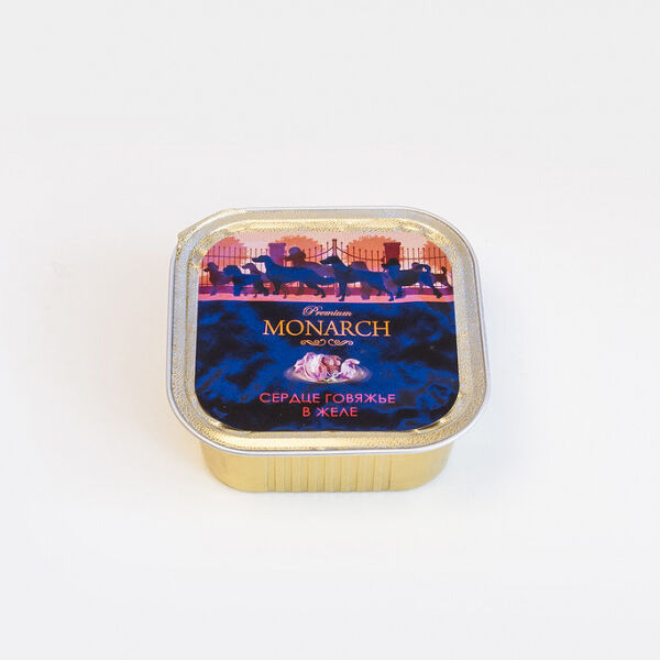 Влажный корм Monarch для взрослых собак всех пород, сердце говяжье в желе, 150 гр.