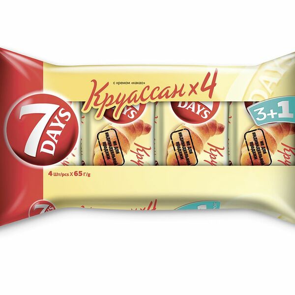 Круассаны 7 Days с кремом Какао, 3+1 шт, 4x65 г