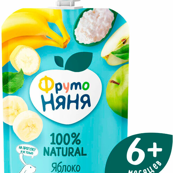 Пюре ФрутоНяня из яблок и бананов с творогом с 6 месяцев