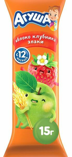 Фруктовый батончик Агуша Яблоко-клубника-злаки, с 12 месяцев