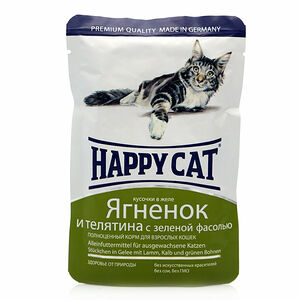 Корм для кошек влажный Happy cat Adult Ягненок и телятина с зеленой фасолью 100г