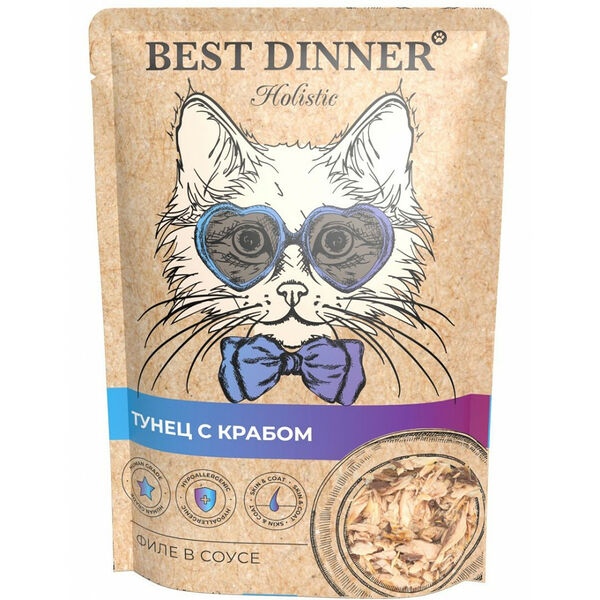 Корм влажный Best Dinner Holistic для кошек Тунец с крабом в соусе 70г, Таиланд