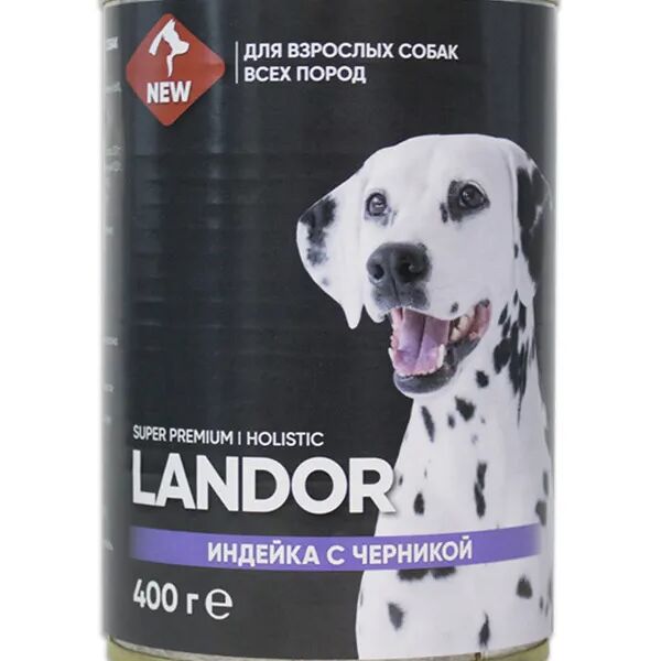 Полнорационный консервированный влажный корм для собак Landor всех пород Индейка с черникой 400 г