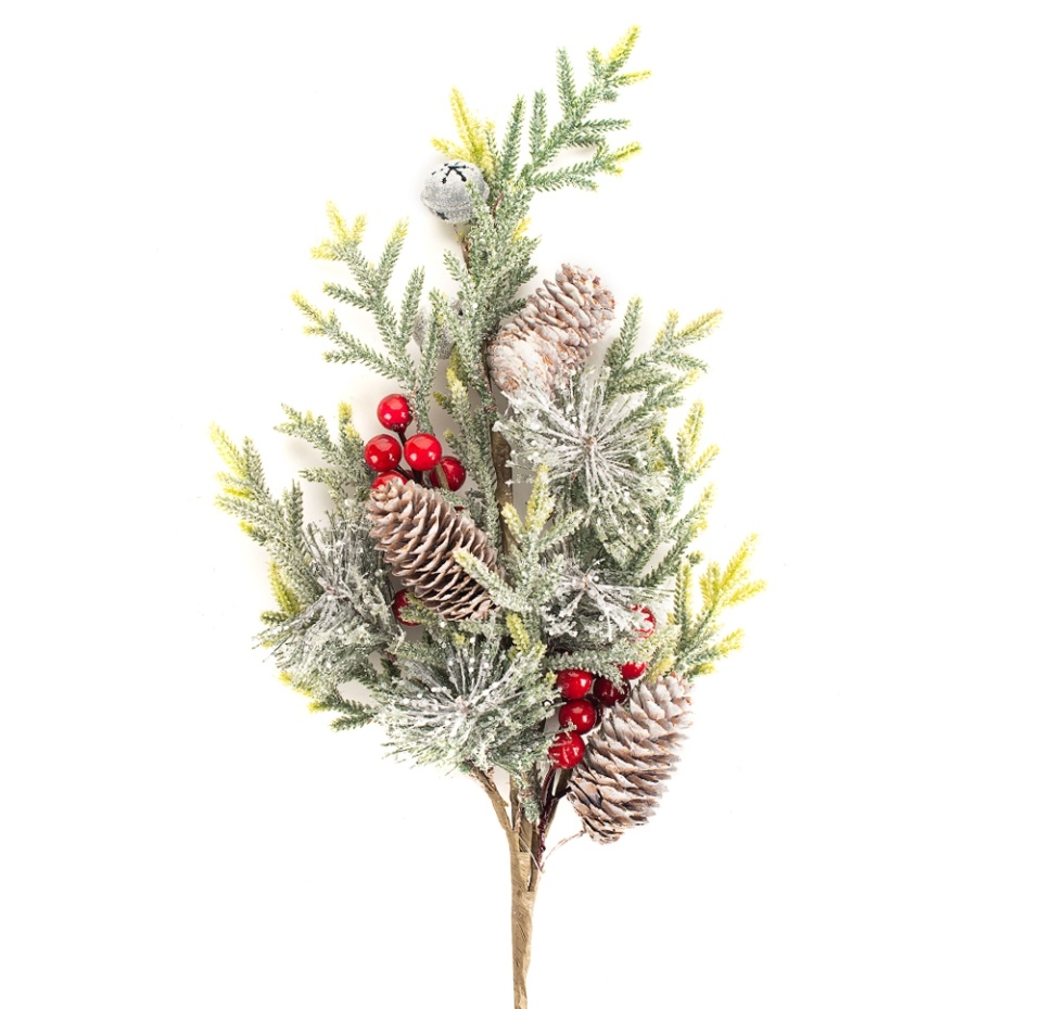 

Декоративное украшение «Заснеженная ветка ели с шишками и красными ягодами», Dalian All Bright, 56 см, Китай