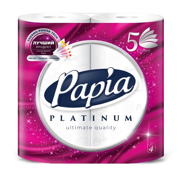 Туалетная бумага PAPIA PURE&SOFT Белая 5 слоёв 4 рулона Россия