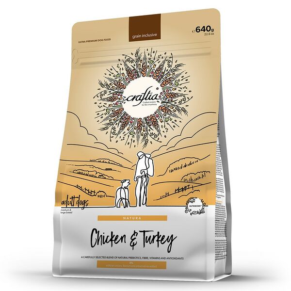 Корм для собак CRAFTIA Natura для средних и крупных пород, из курицы и индейки сухой 640г
