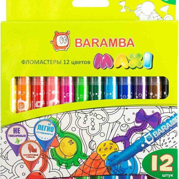 Фломастеры утолщённые Baramba MAXI, 12 цветов