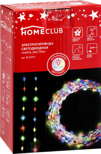 

Электрическая гирлянда HOMECLUB Нить экстра 378microLED 6м, эффект мерцания, радужный, 8 режимов