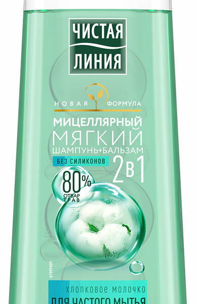 Шампунь-бальзам мицеллярный мягкий для частого мытья 2в1 Хлопковое молочко ТМ Чистая Линия