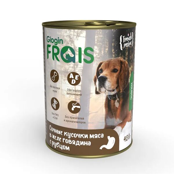 Влажный корм для собак Frais HD Сочные кусочки мяса в желе с говядиной и рубцом 420г