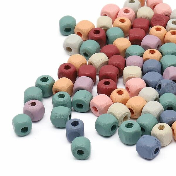 4AR400 Бусины деревянные, цветной микс,куб, 8мм, 18гр/упак, Astra&Craft(Светлый микс)