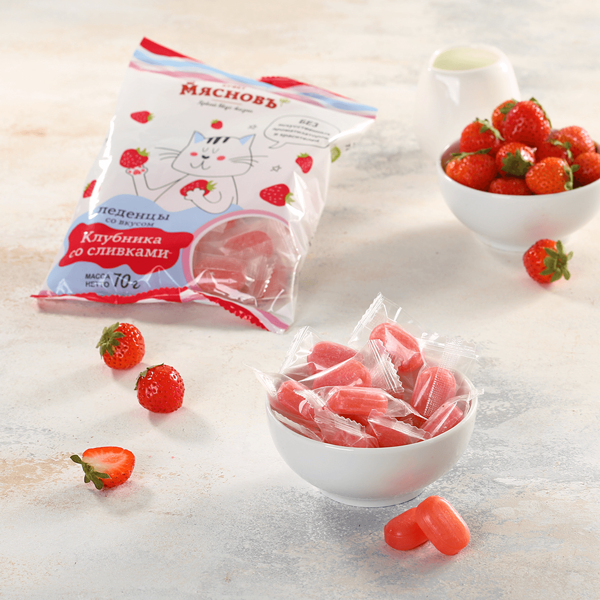 Карамель леденцовая со вкусом клубника со сливками МЯСНОВЪ БУФЕТ