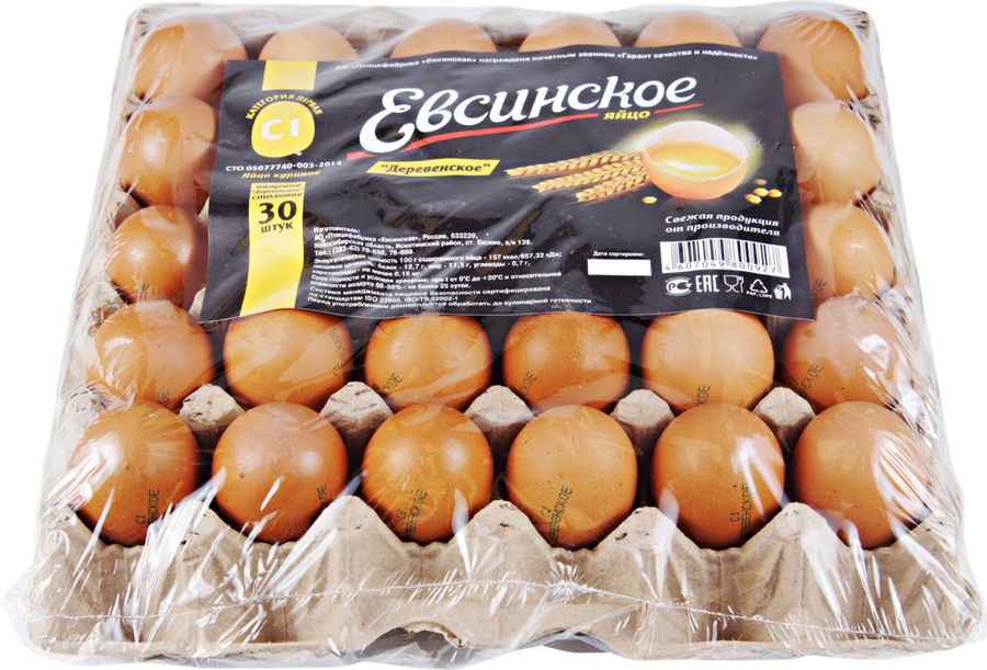 

Яйцо куриное Евсинское деревенское С1, 30шт