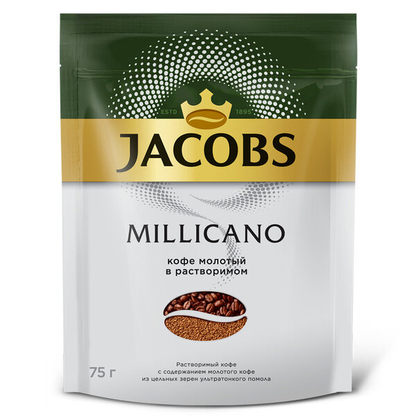 

Кофе растворимый Jacobs Monarch Millicano с добавлением молотого 75 г