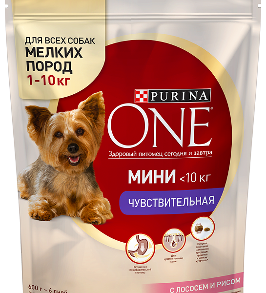 Корм для собак мелких пород до 10 кг Purina One Чувствительная с лососем и рисом