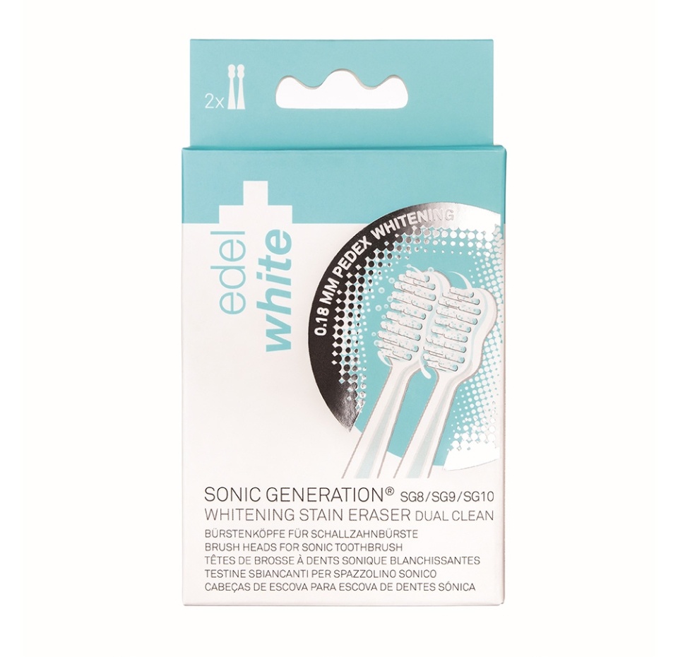

Сменные насадки edel+white Whitening Stain Eraser Dual Clean для электрической звуковой зубной щетки Sonic Generation 8 Winner 2 шт, Швейцария