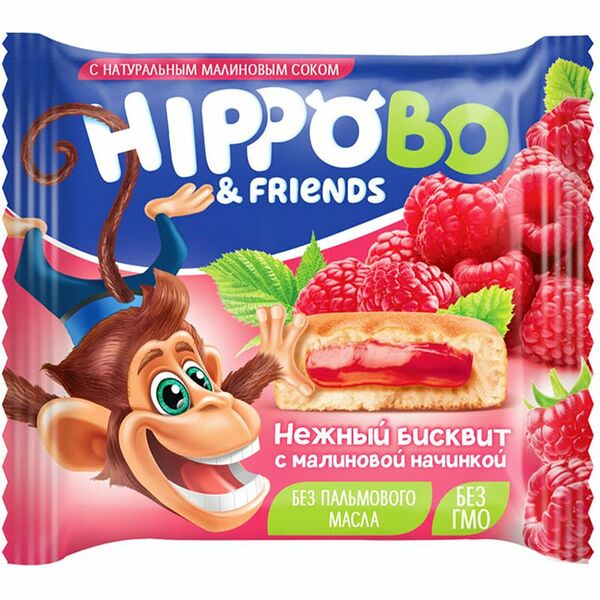 Пирожное Hippo Bo & friends бисквитное малиновой начинкой