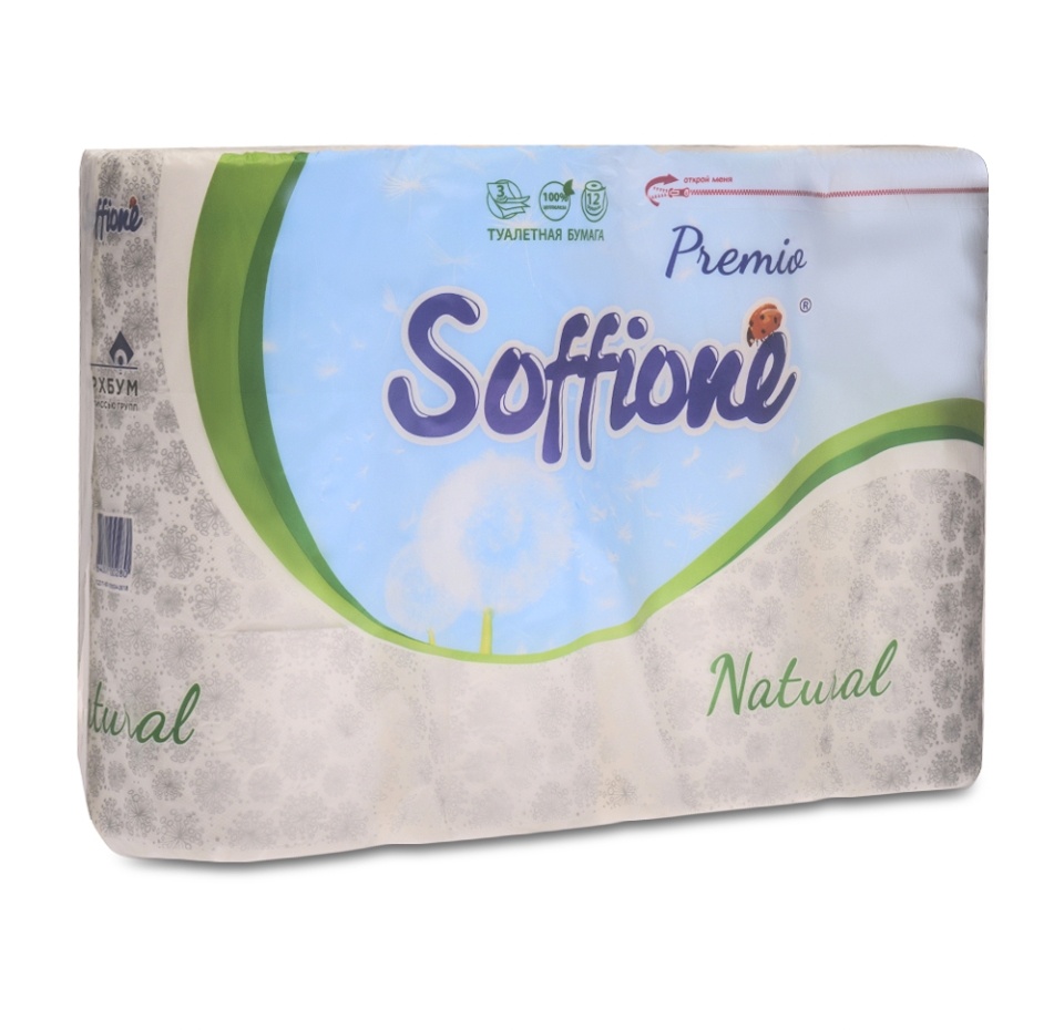 

Туалетная бумага Soffione Premio Natural 3 слоя 12 рулонов