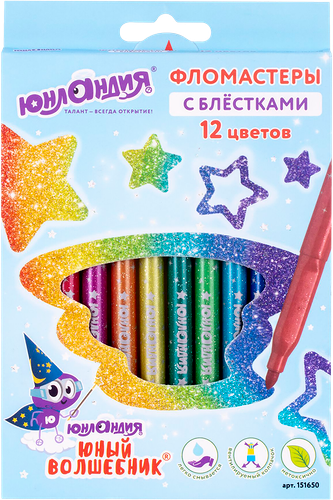 Фломастеры Юнландия Юный волшебник, с блестками, 12 цветов
