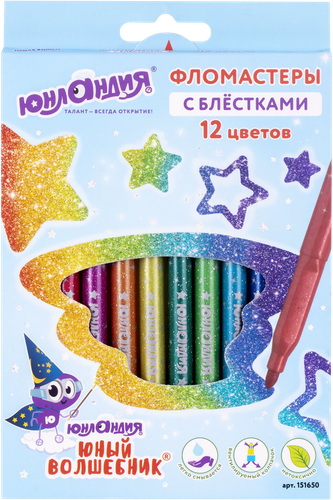 

Фломастеры Юнландия Юный волшебник, с блестками, 12 цветов