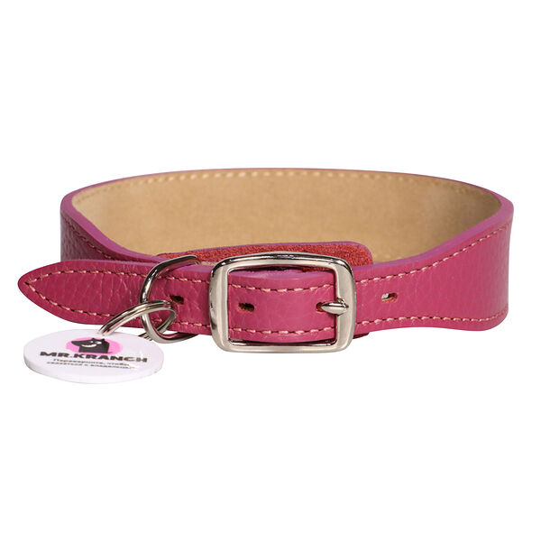 Ошейник для собак MR.KRANCH из натуральной кожи с QR-адресником, малиновый 25-30см