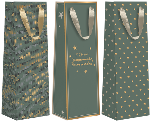 

Пакет подарочный под бутылку Military с тиснением, 13х36х8,5 см в ассортименте 1 шт.