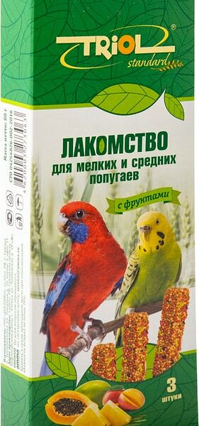 Лакомство для птиц Triol для мелких и средних попугаев с фруктами 80г