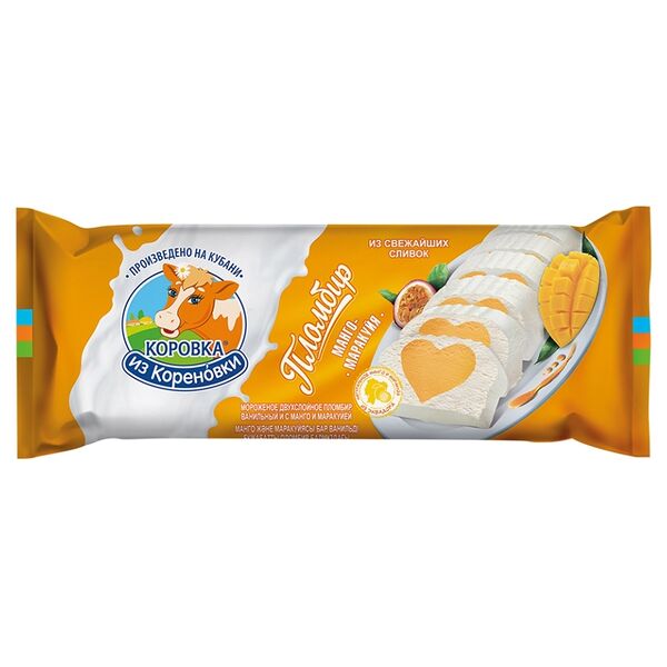 Мороженое пломбир ванильный - манго и маракуйя Коровка из Кореновки, 400г