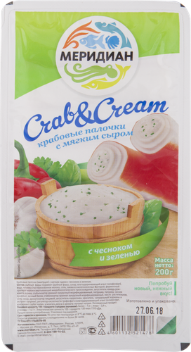 

Крабовые палочки Меридиан с мягким сыром с чесноком и зеленью охлаждённые, 200г