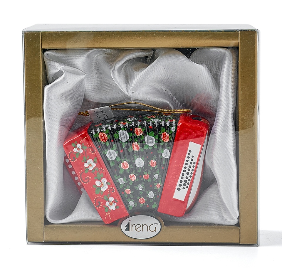 

Игрушка для елки Irena Гармонь большая красная 9см майолика