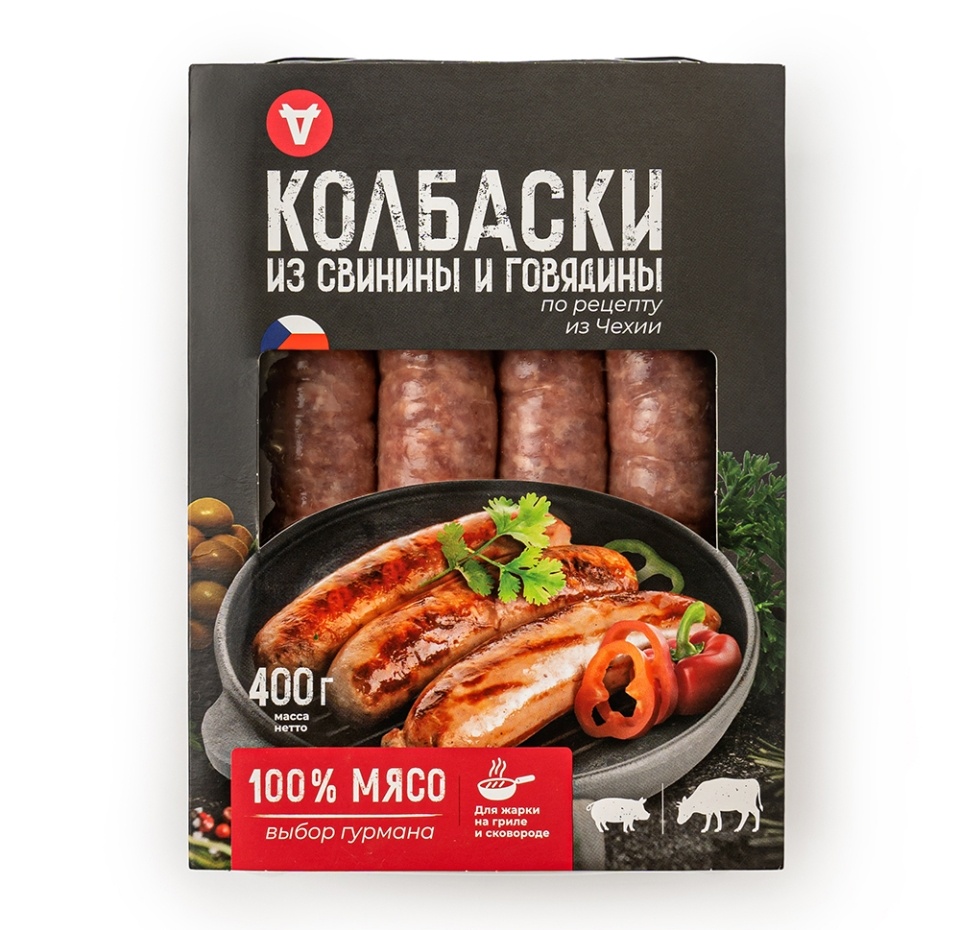 

Колбаски Агроальянс МТ из свинины и говядины по рецепту из Чехии 400 г