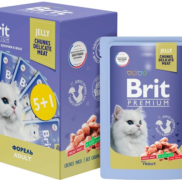Набор влажного корма для кошек Brit Premium Форель в желе 85г*5+1шт