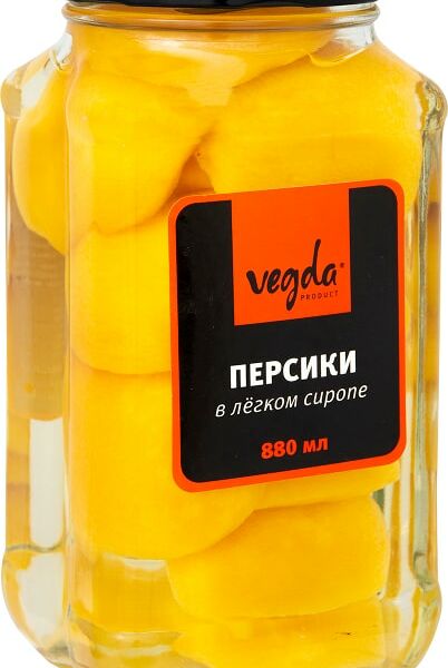 Персики в лёгком сиропе Vegda, 880 мл