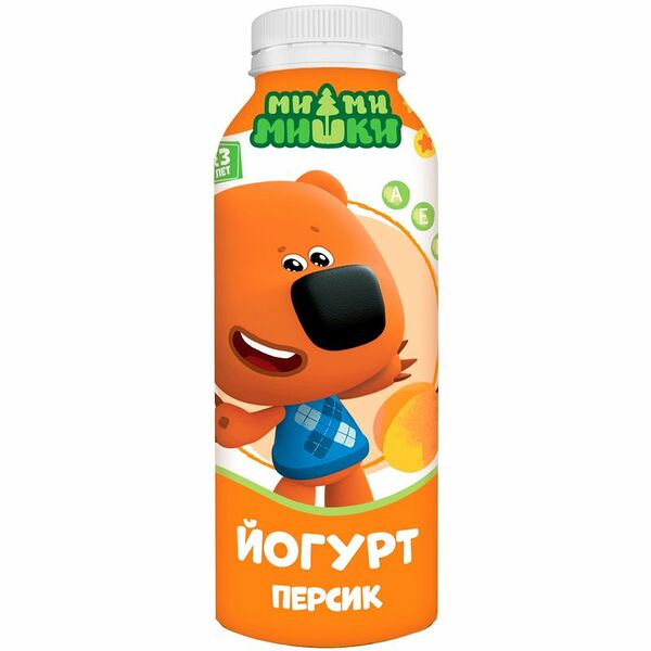 Йогурт Ми-Ми-Мишки с персиком обогащенный витаминами для питания детей 2.2%, 200мл