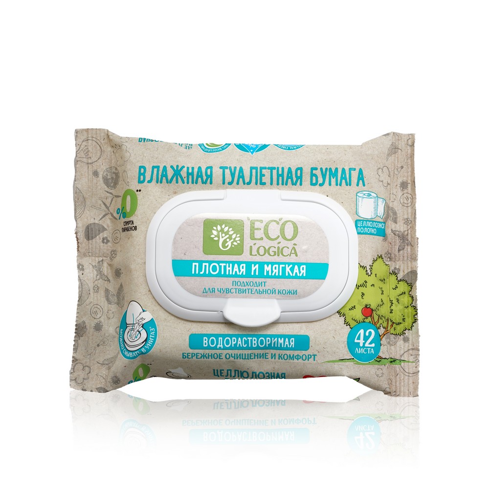 

Влажная водорастворимая туалетная бумага Ecologica плотная и мягкая 42 шт