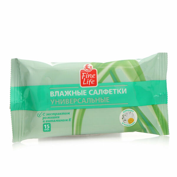 Салфетки влажные универсальные ромашка и витамин Е 15 шт ТМ Fine Life (Файн Лайф)